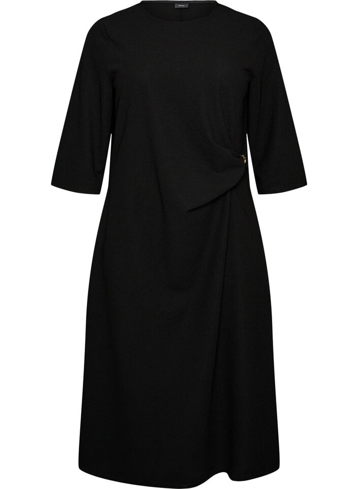 Robe en jersey avec drap&eacute; et boucle d&eacute;corative, Noir, Packshot image number 0