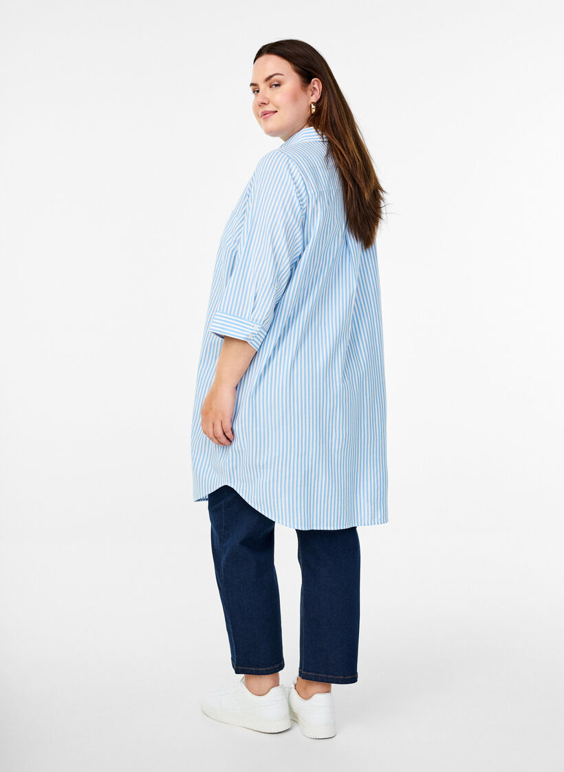 Chemise longue à rayures avec manches 3/4, Bleu Clair, Model image number 2