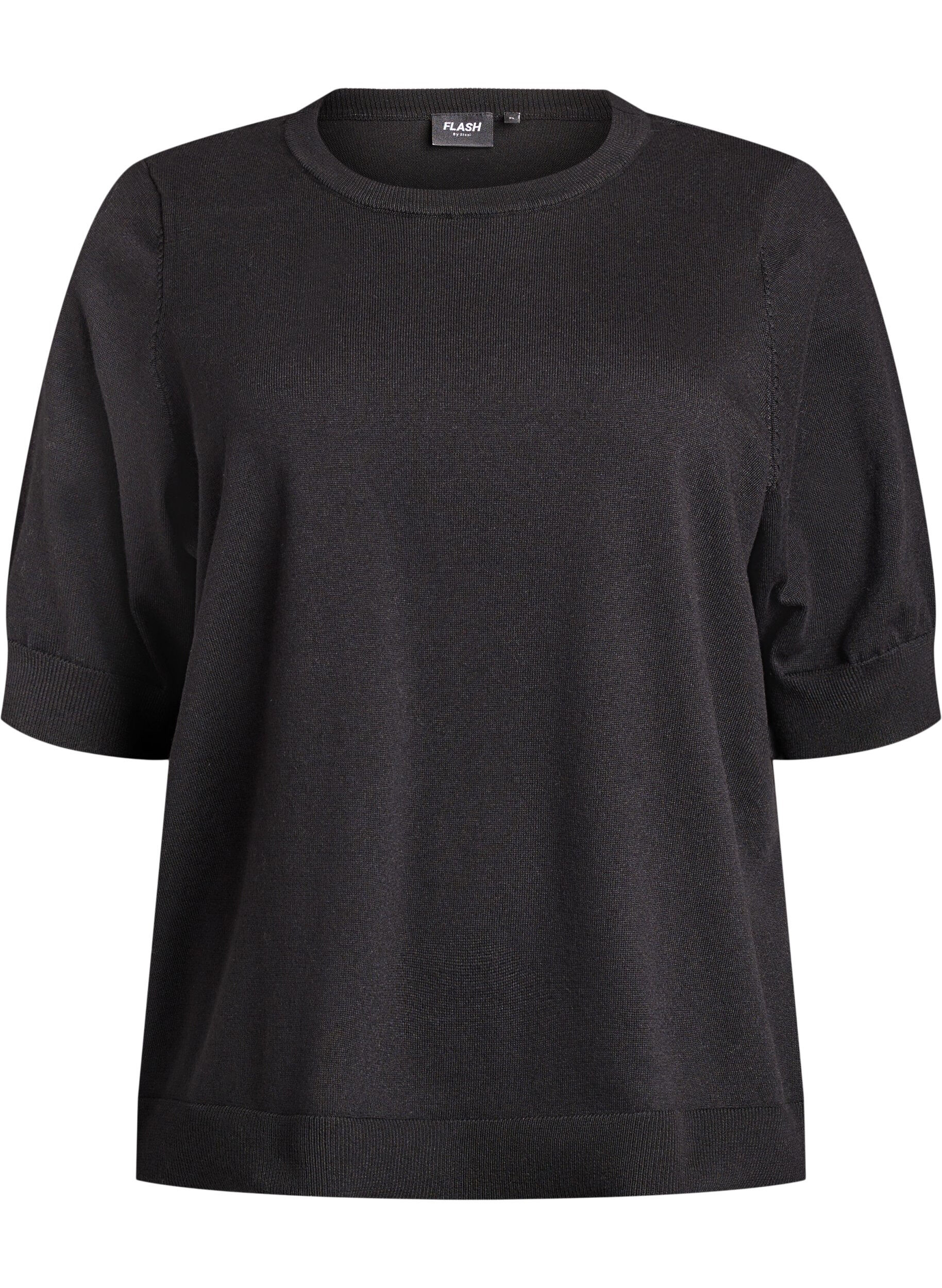 ZizziBlouse en fine maille &agrave; manches courtes, Noir, Packshot image number 0