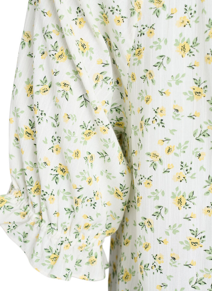 Blouse en viscose &agrave; fleurs avec manches mi-longues, Blanc, Packshot image number 3