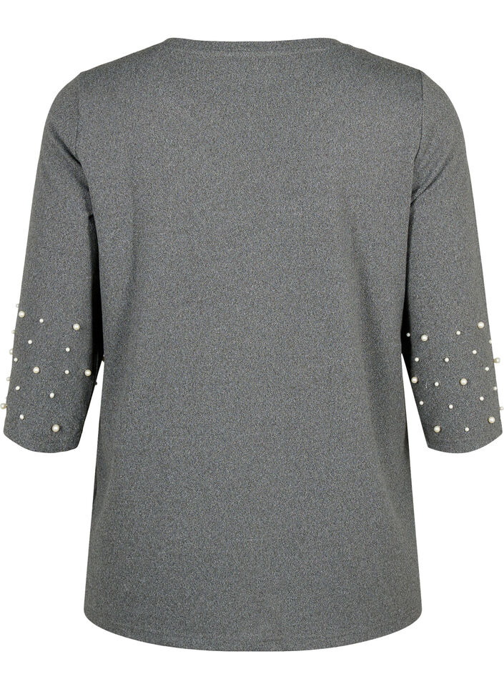 Blouse avec perles et manches 3/4, Dark Grey Melange, Packshot image number 1