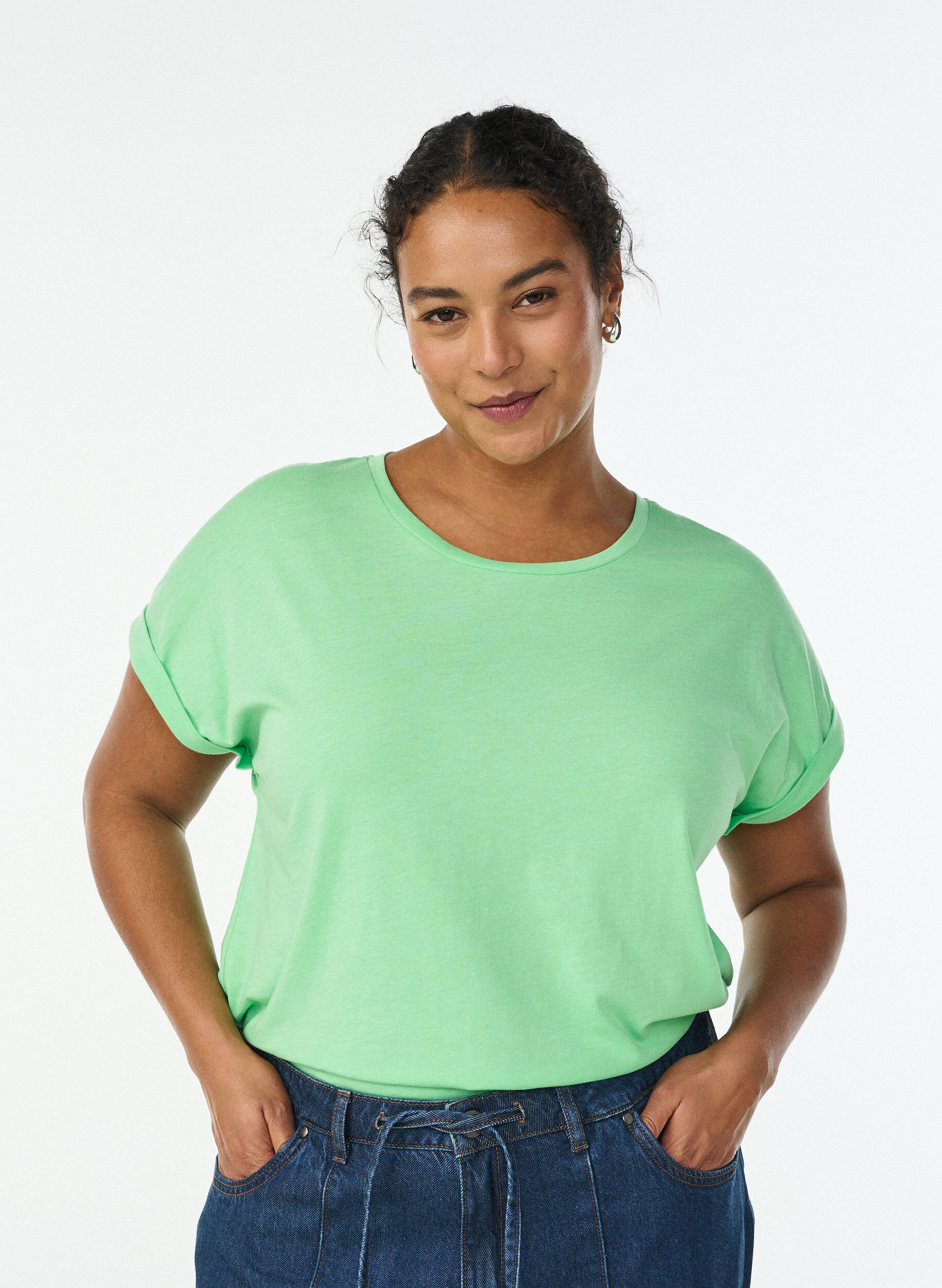 ZizziT-shirt &agrave; manches courtes en m&eacute;lange de coton, Vert, Model image number 0