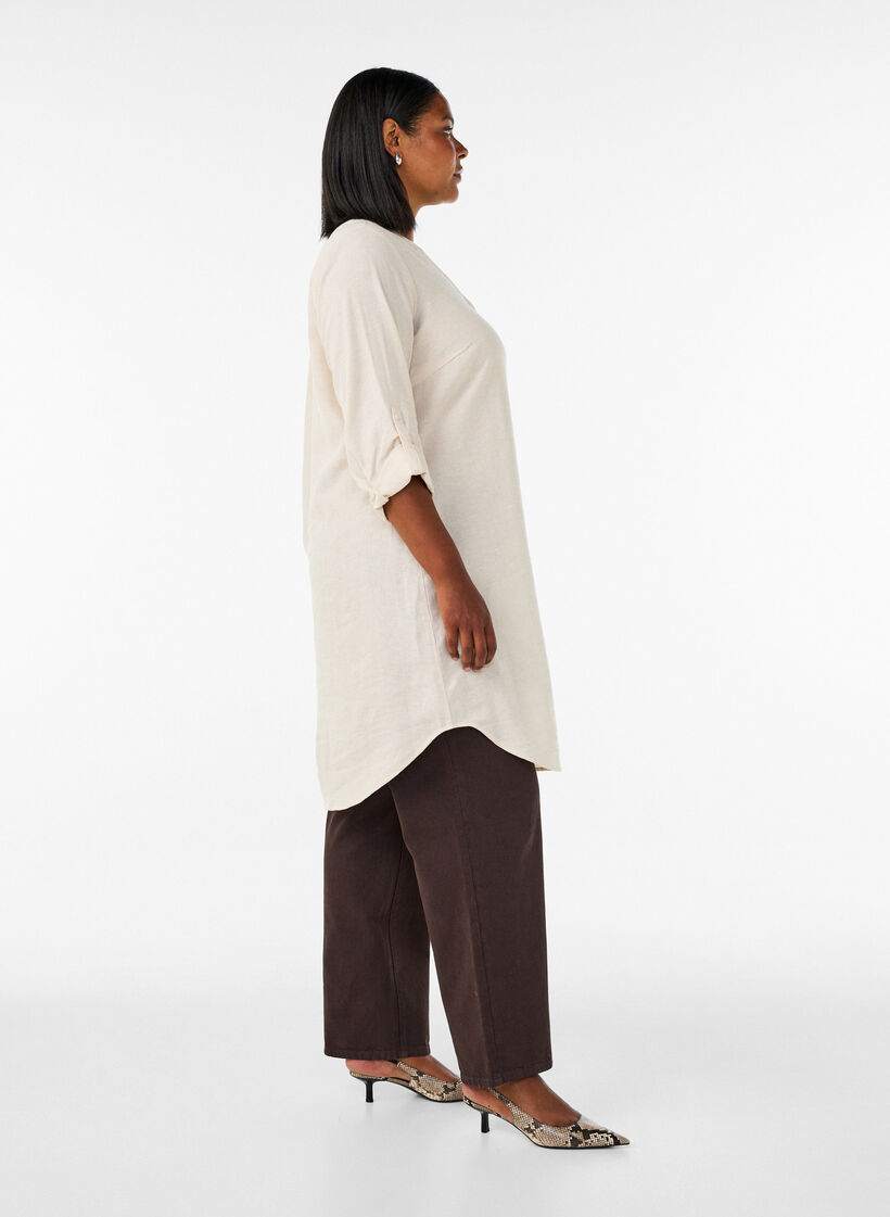 Chemise longue en lin et viscose, Beige, Model image number 3