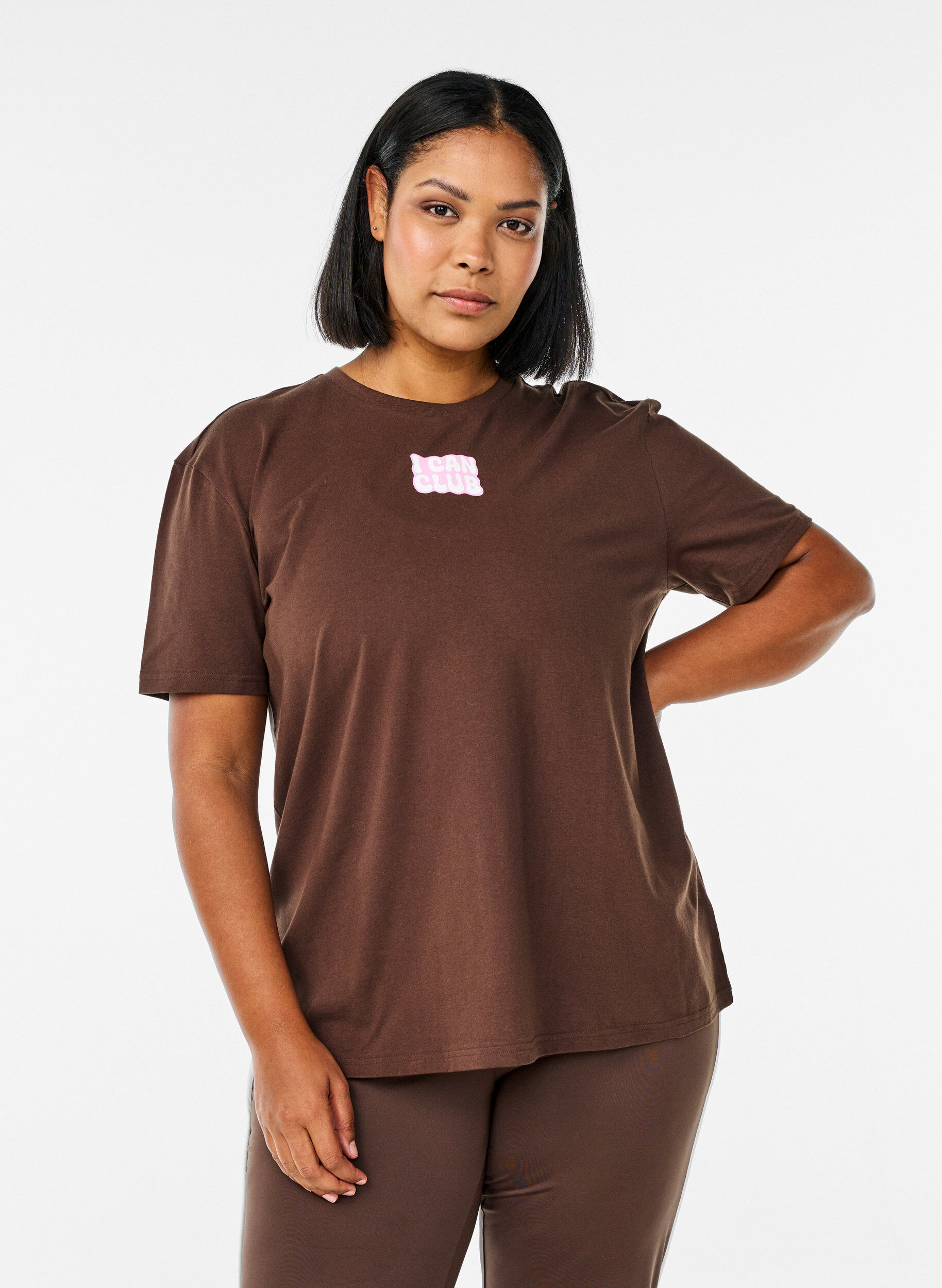 Zizzi T-shirt sportif en coton biologique, Marron, Model image number 0
