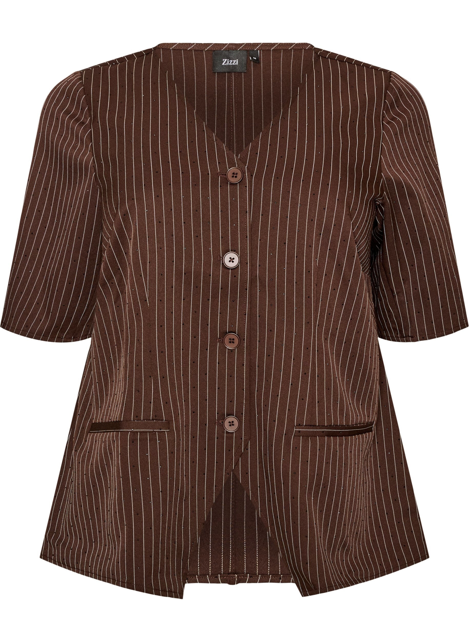 ZizziBlouse &agrave; fines rayures avec strass et boutons, Marron, Packshot image number 0