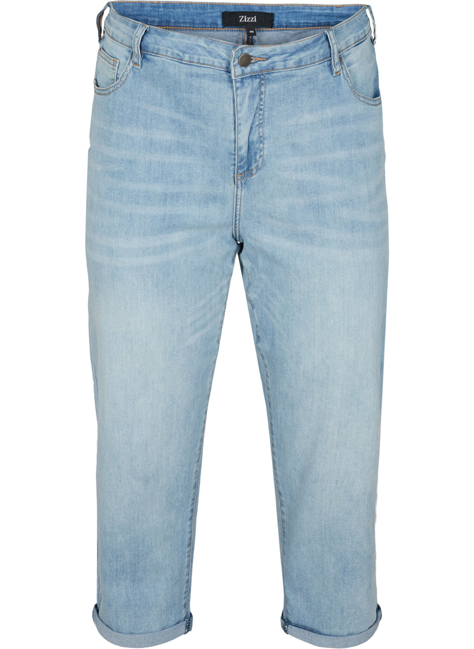Jean 7/8 retrouss&eacute; et taille haute