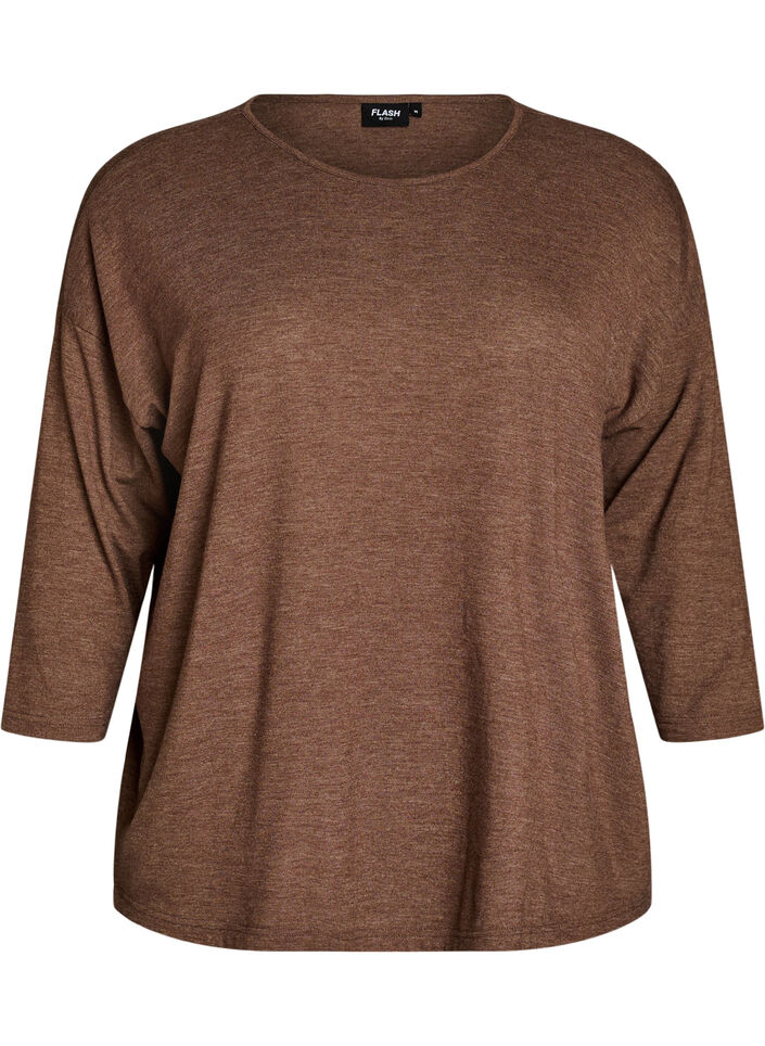 Blouse en jersey avec manches 3/4, Marron, Packshot image number 0