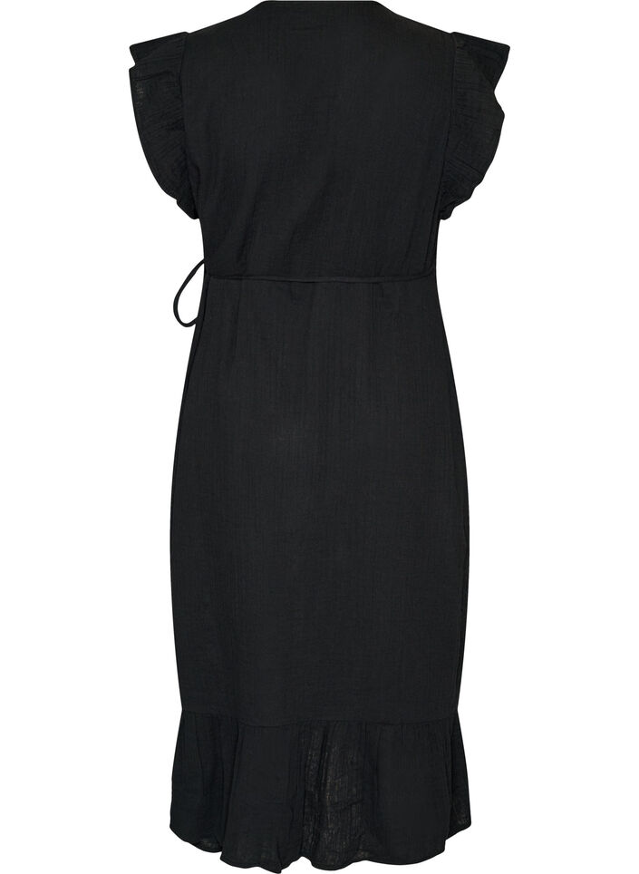 Robe portefeuille en mousseline de coton avec volants, Noir, Packshot image number 1