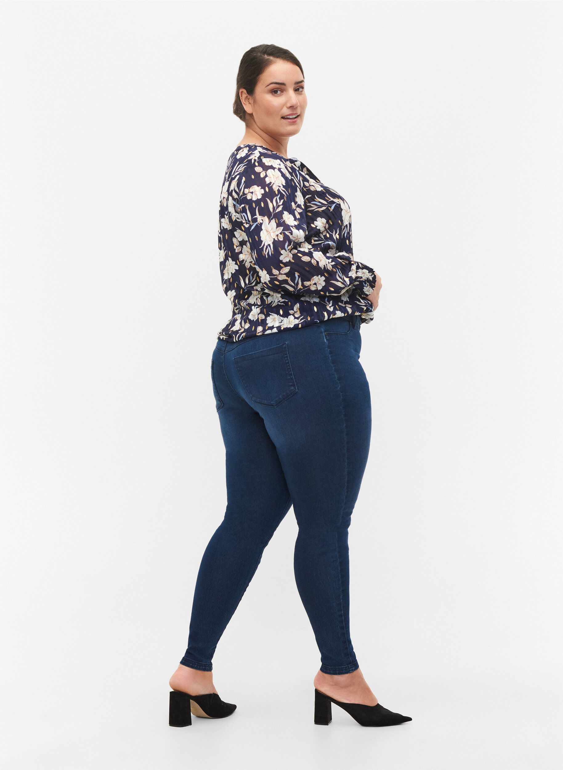 Zizzi Jeggings en coton m&eacute;lang&eacute;, Dark blue denim, Model image number 1