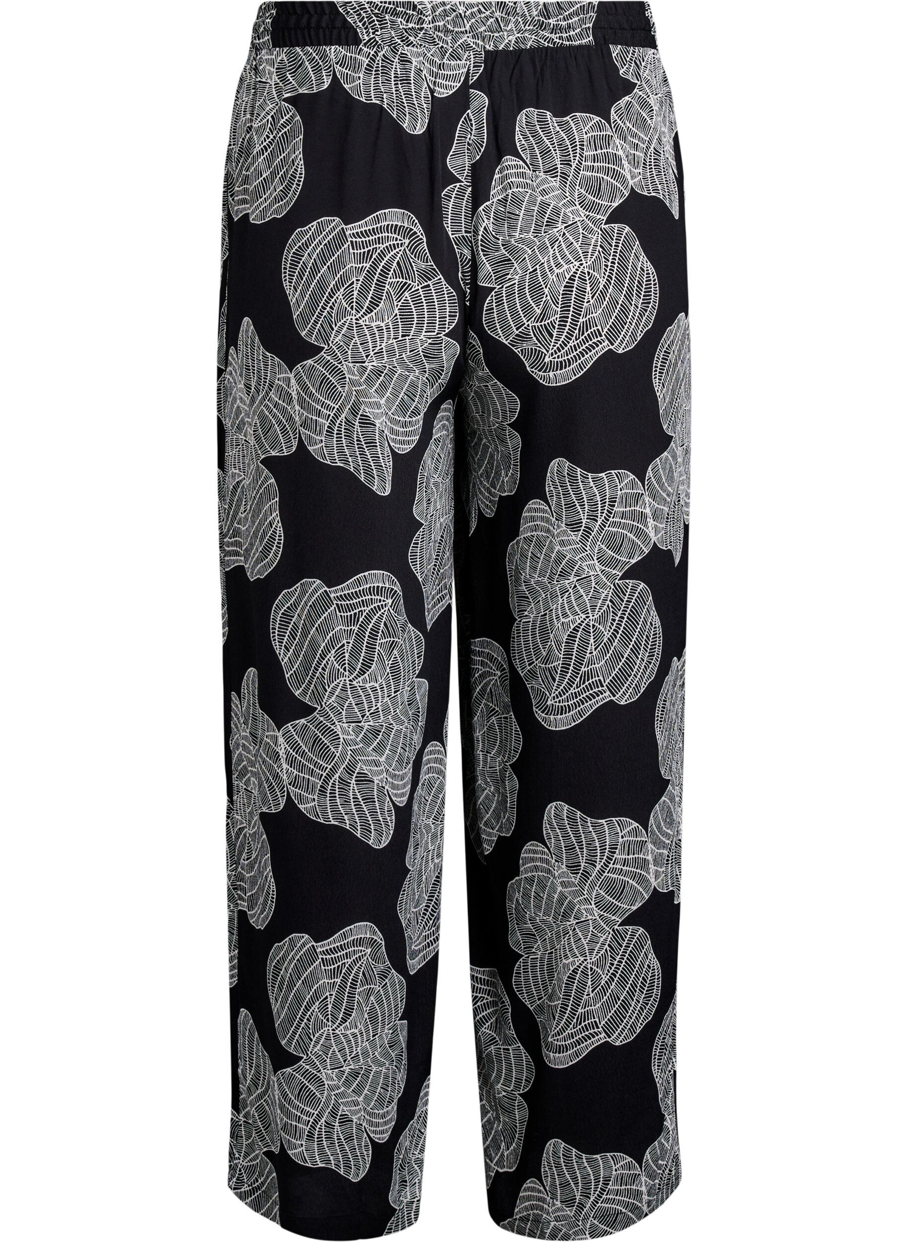 Zizzi Pantalon ample en viscose avec imprim&eacute;, Noir, Packshot image number 1