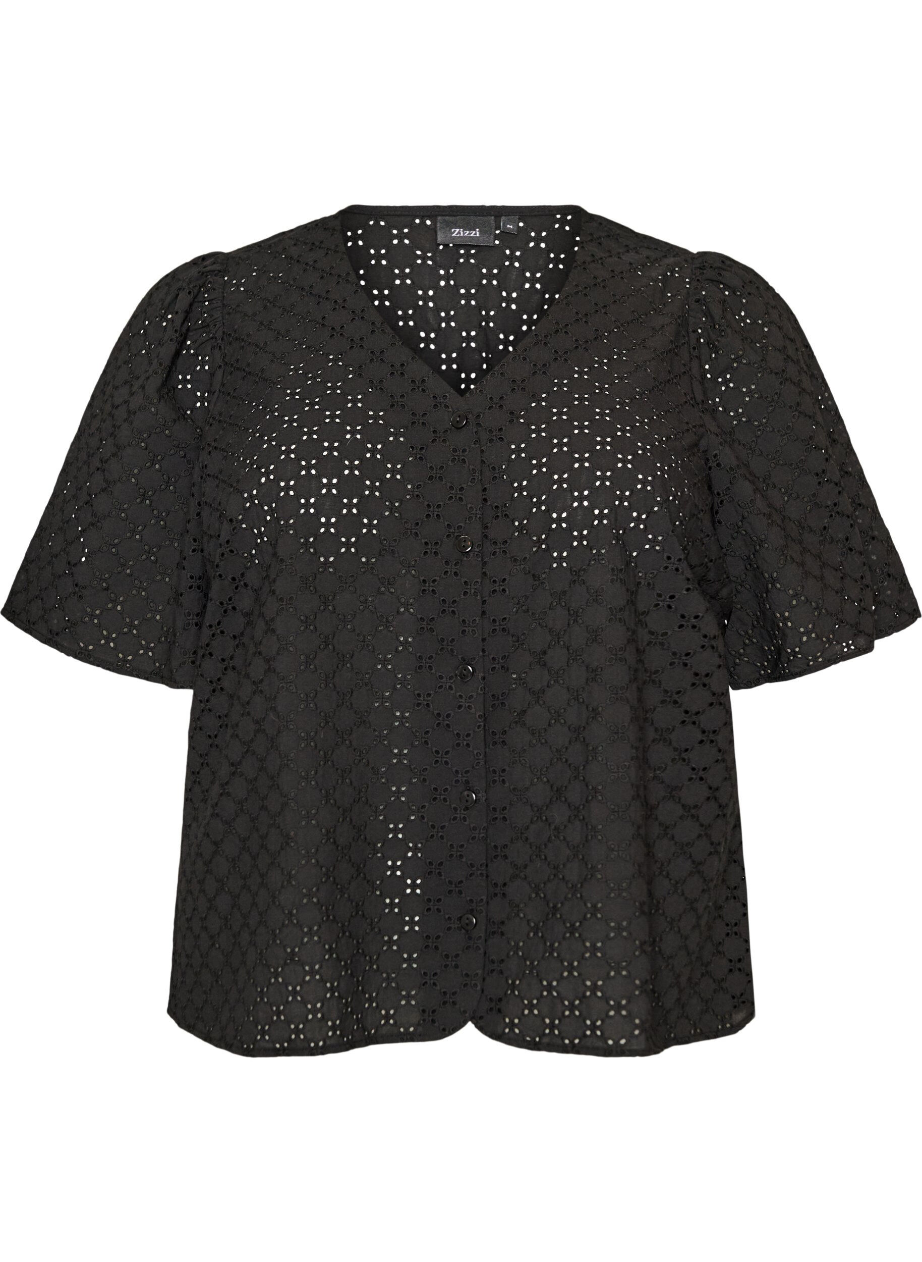 ZizziBlouse en broderie anglaise avec fermeture boutonn&eacute;e, Noir, Packshot image number 0