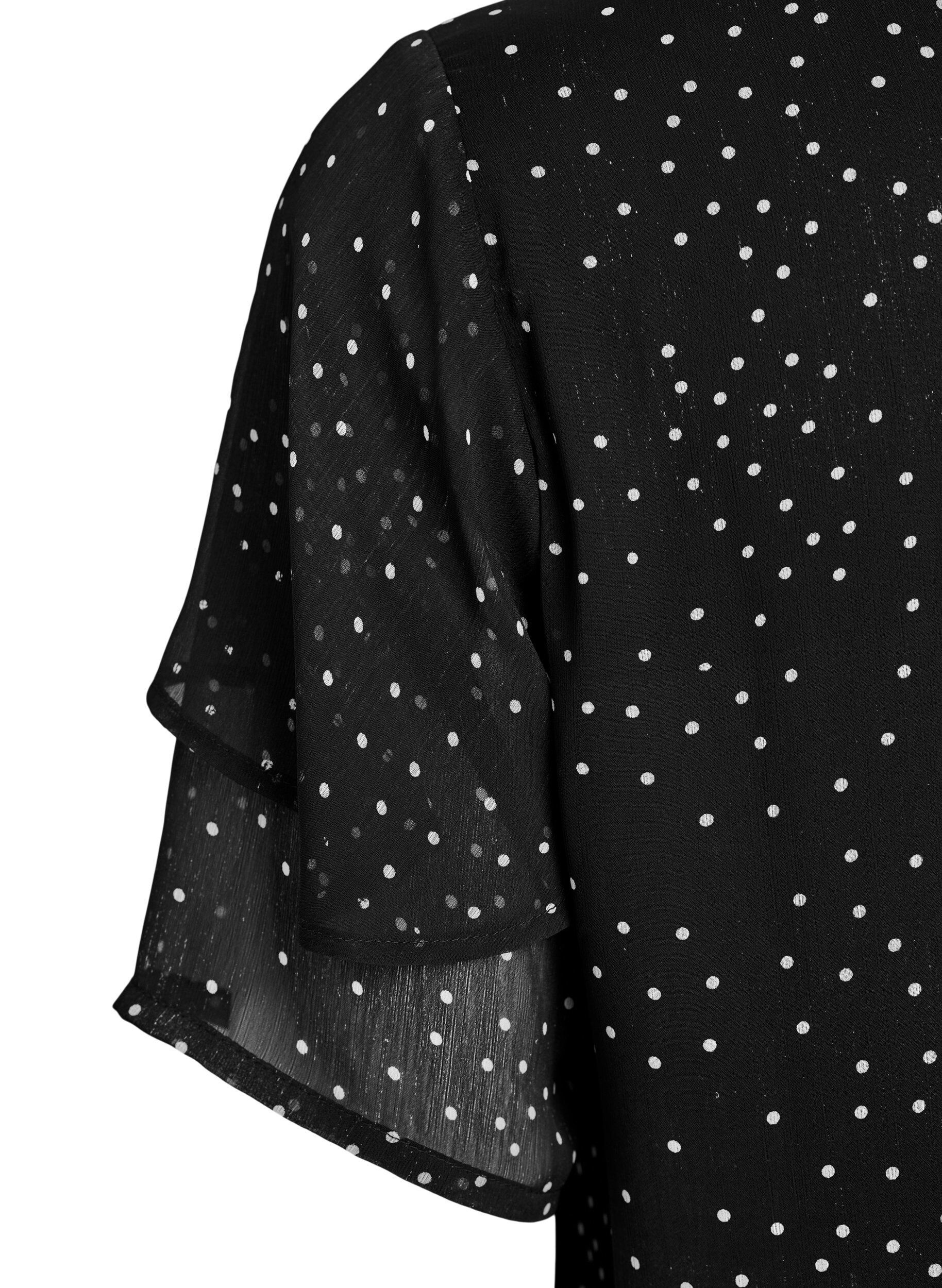 Zizzi Blouse en mousseline &agrave; pois avec manches &agrave; volants, Noir, Packshot image number 3