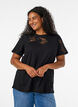 T-shirt en coton avec appliqu&eacute;s en dentelle, Noir, Model image number 0