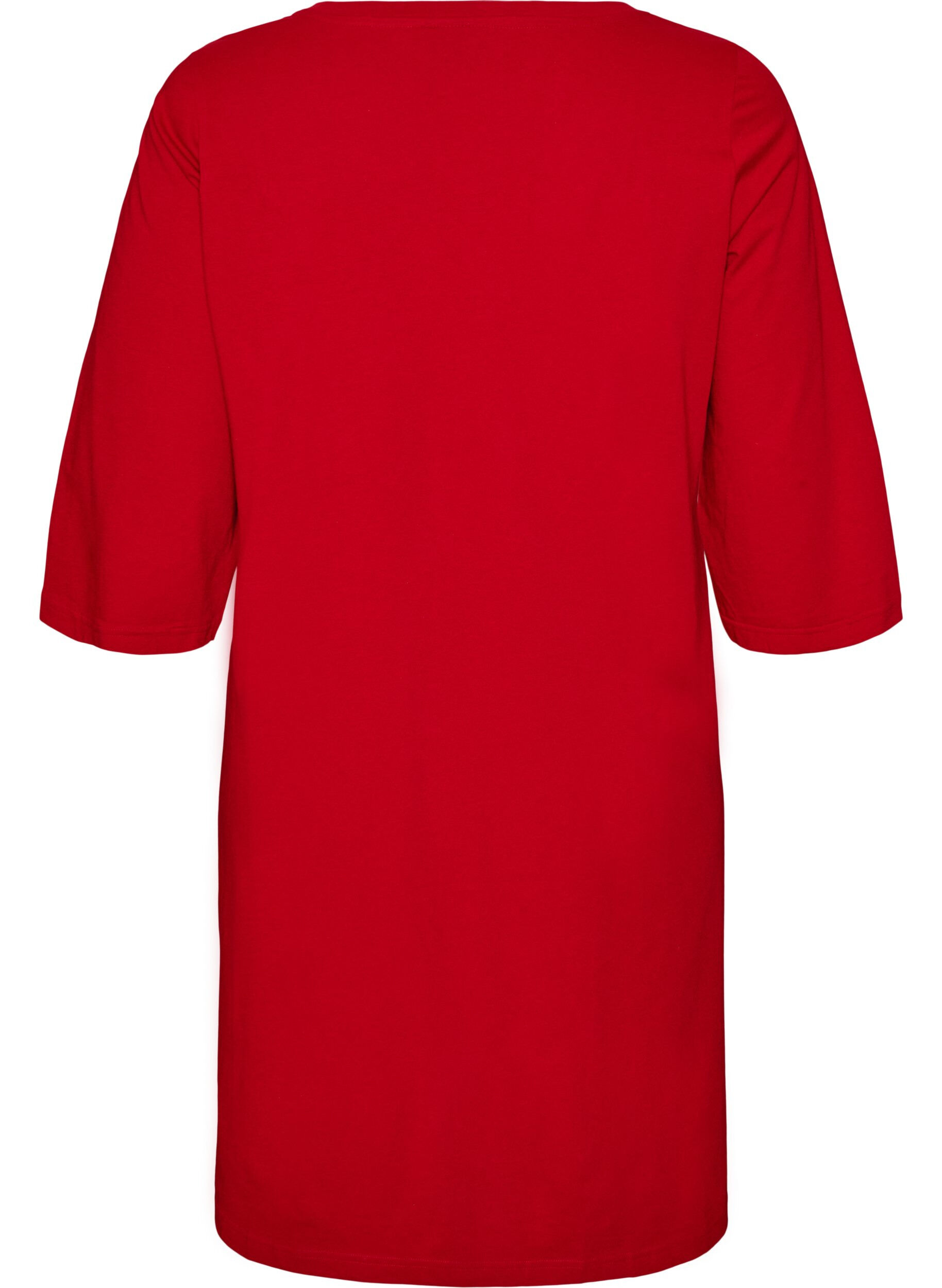 ZizziChemise de nuit en coton bio &agrave; motif de No&euml;l, Rouge, Packshot image number 1