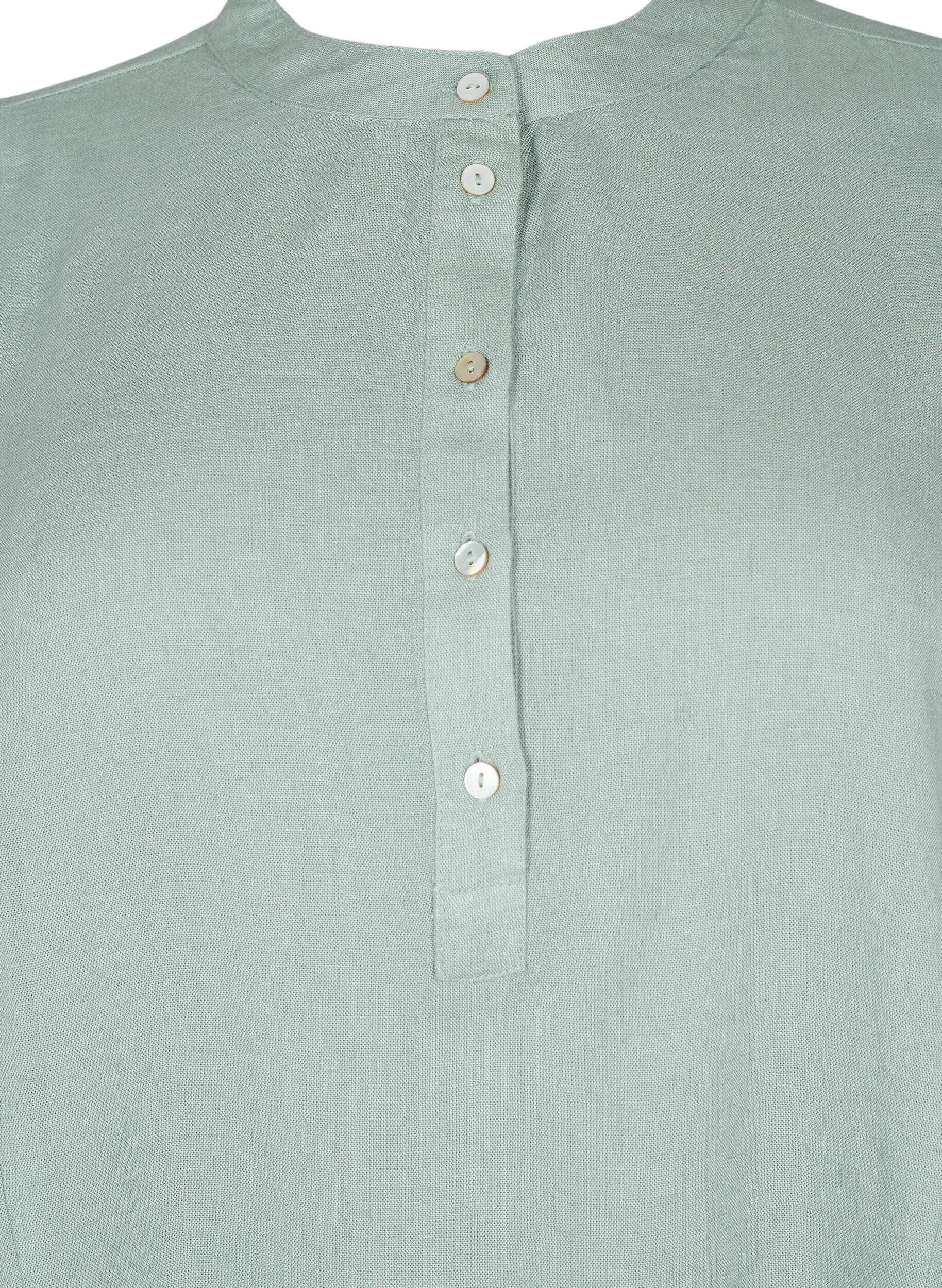 Zizzi Blouse en m&eacute;lange viscose-linen &agrave; manches 3/4, Chinois Green, Packshot image number 2