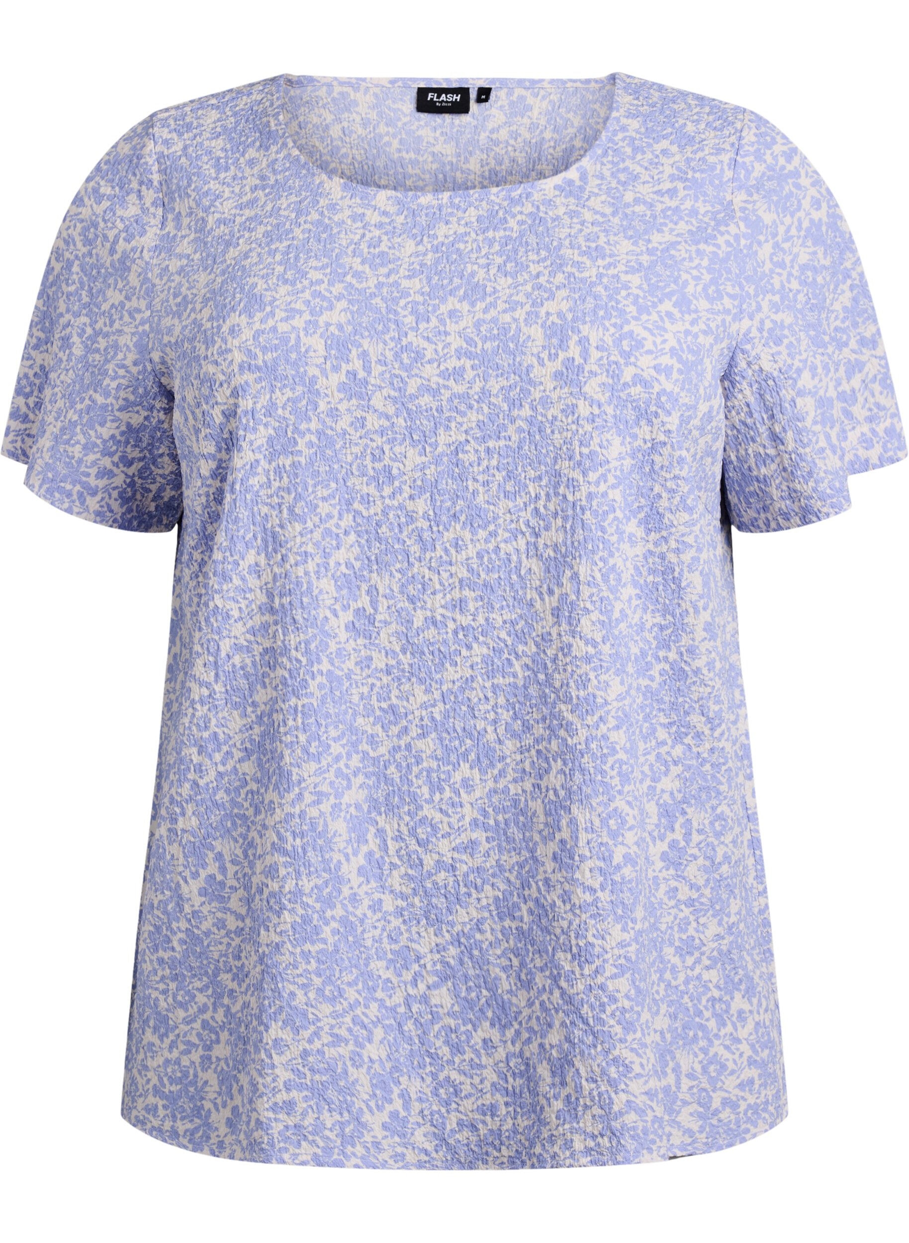 ZizziChemisier &agrave; manches courtes en tissu textur&eacute;, Bleu, Packshot image number 0