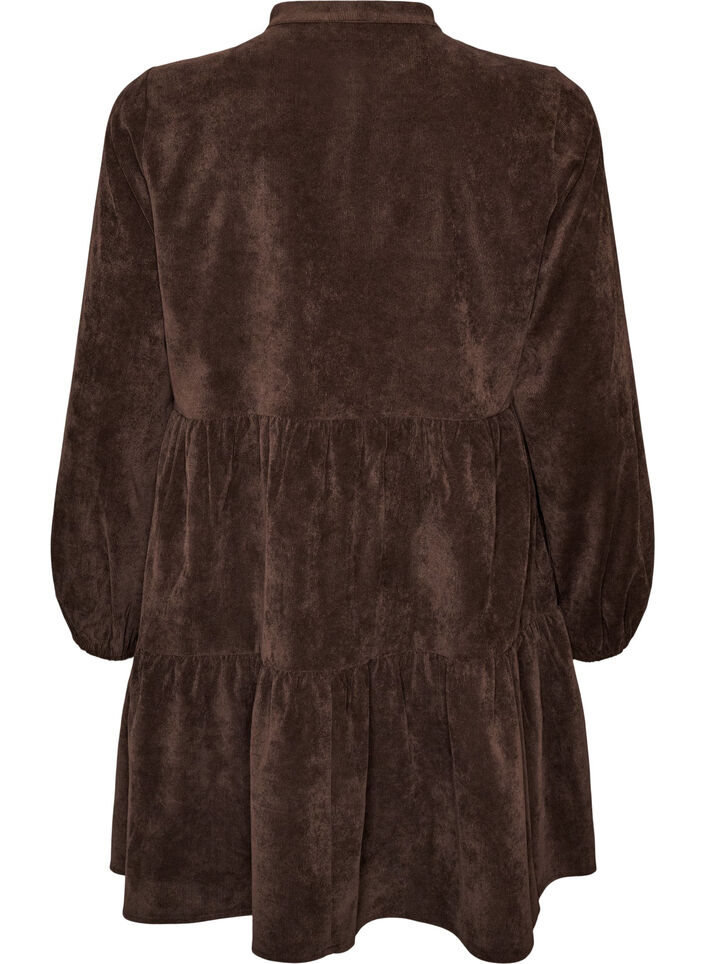 Robe en velours c&ocirc;tel&eacute; coupe A avec col montant, Marron, Packshot image number 1