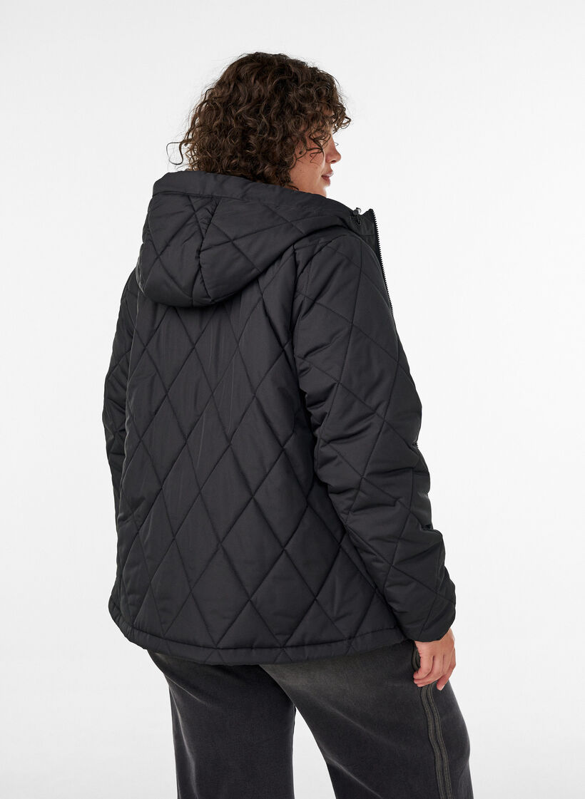 Veste l&eacute;g&egrave;rement matelass&eacute;e en losange, Noir, Model image number 2