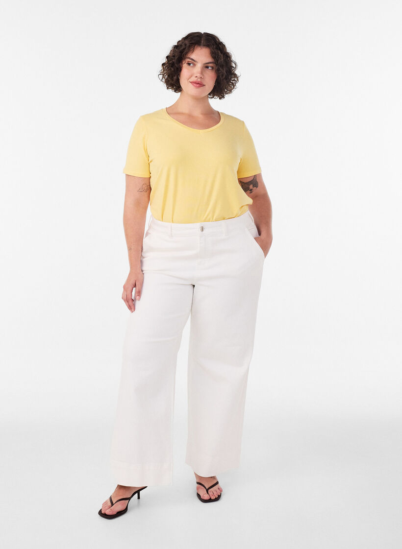 T-shirt en coton uni basique, Jaune, Model image number 1