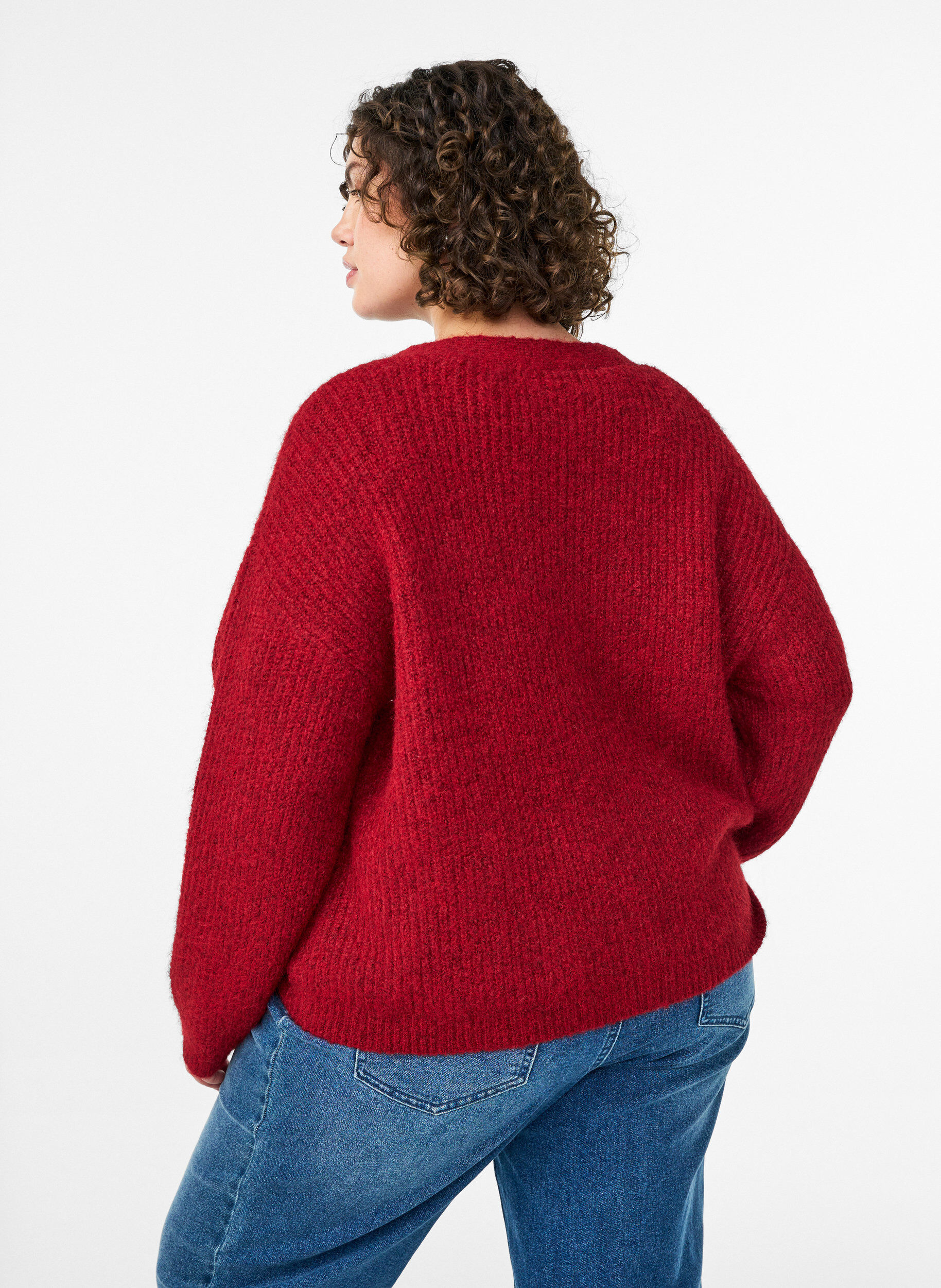 Zizzi Cardigan en maille &agrave; col V, Bordeaux, Model image number 2