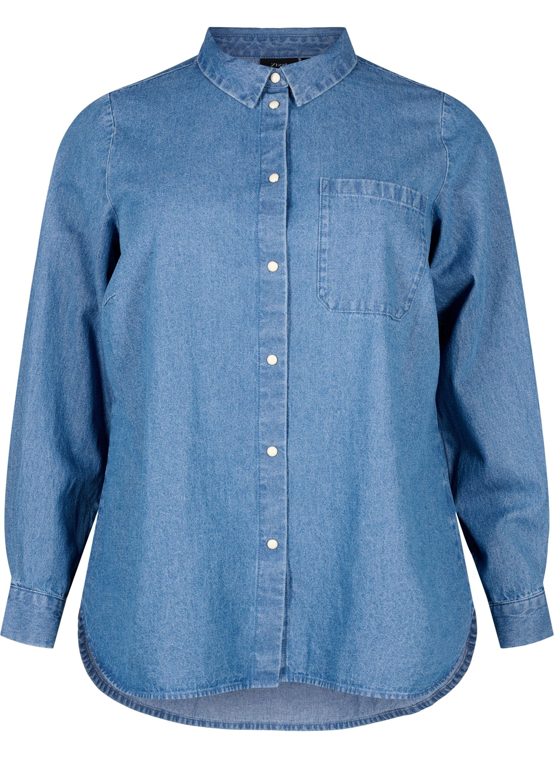 Zizzi Chemise en jean &agrave; manches longues avec poche poitrine, Light Blue Denim, Packshot image number 0