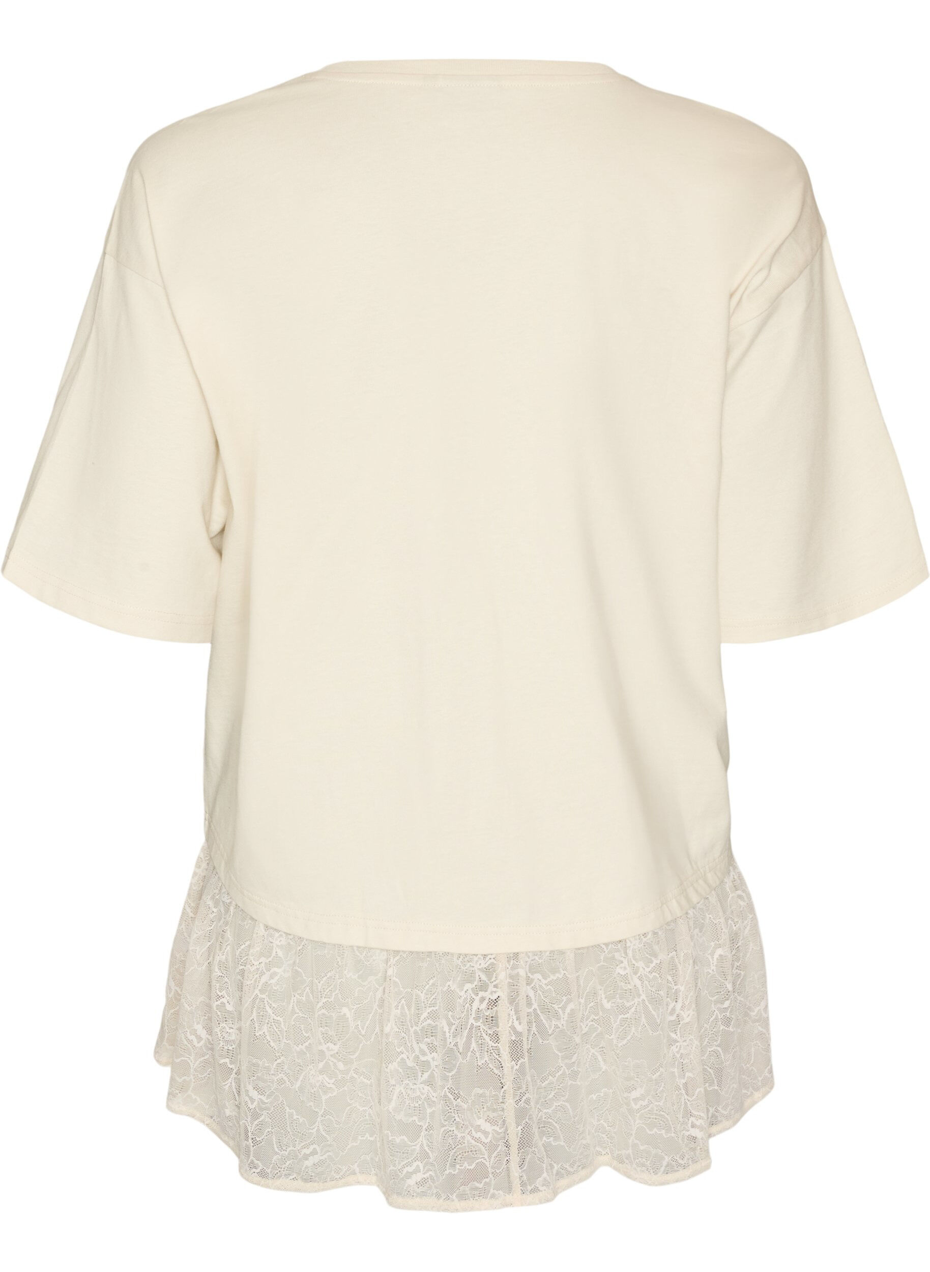 ZizziT-shirt ample avec large bordure en dentelle, Vanille, Packshot image number 1