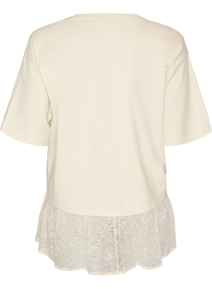 T-shirt ample avec large bordure en dentelle, Vanille, Packshot image number 1