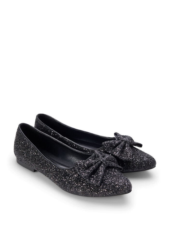 Ballerines larges à paillettes avec nœud, Black, Packshot image number 1