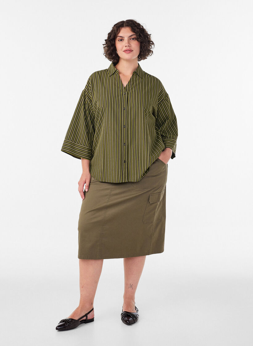 Chemise ample &agrave; rayures avec manches 3/4, Vert, Model image number 1