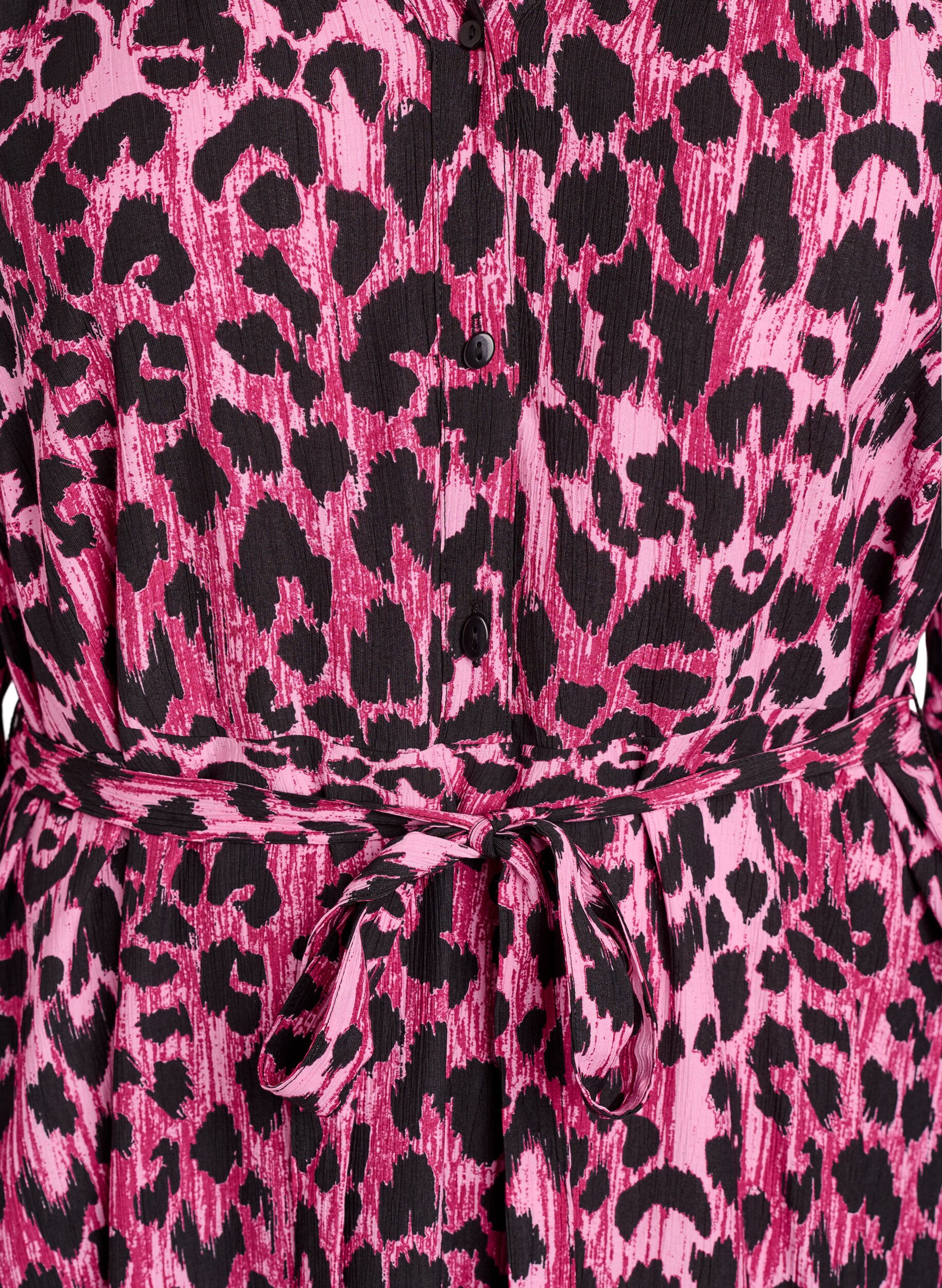 Zizzi Robe midi avec boutonnage et ceinture &agrave; nouer, Rose, Packshot image number 2