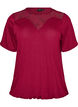 Blouse avec empi&egrave;cement en dentelle et manches ballon, Rouge, Packshot image number 0