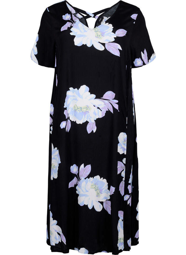 Robe à fleurs à manches courtes en viscose, Black Big Flower AOP, Packshot image number 0