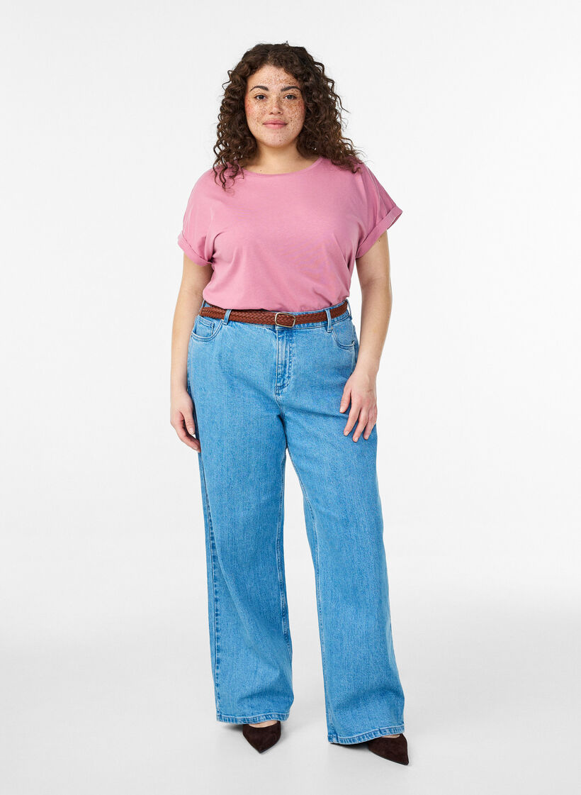 T-shirt &agrave; manches courtes en coton m&eacute;lang&eacute;, Rose, Model image number 1