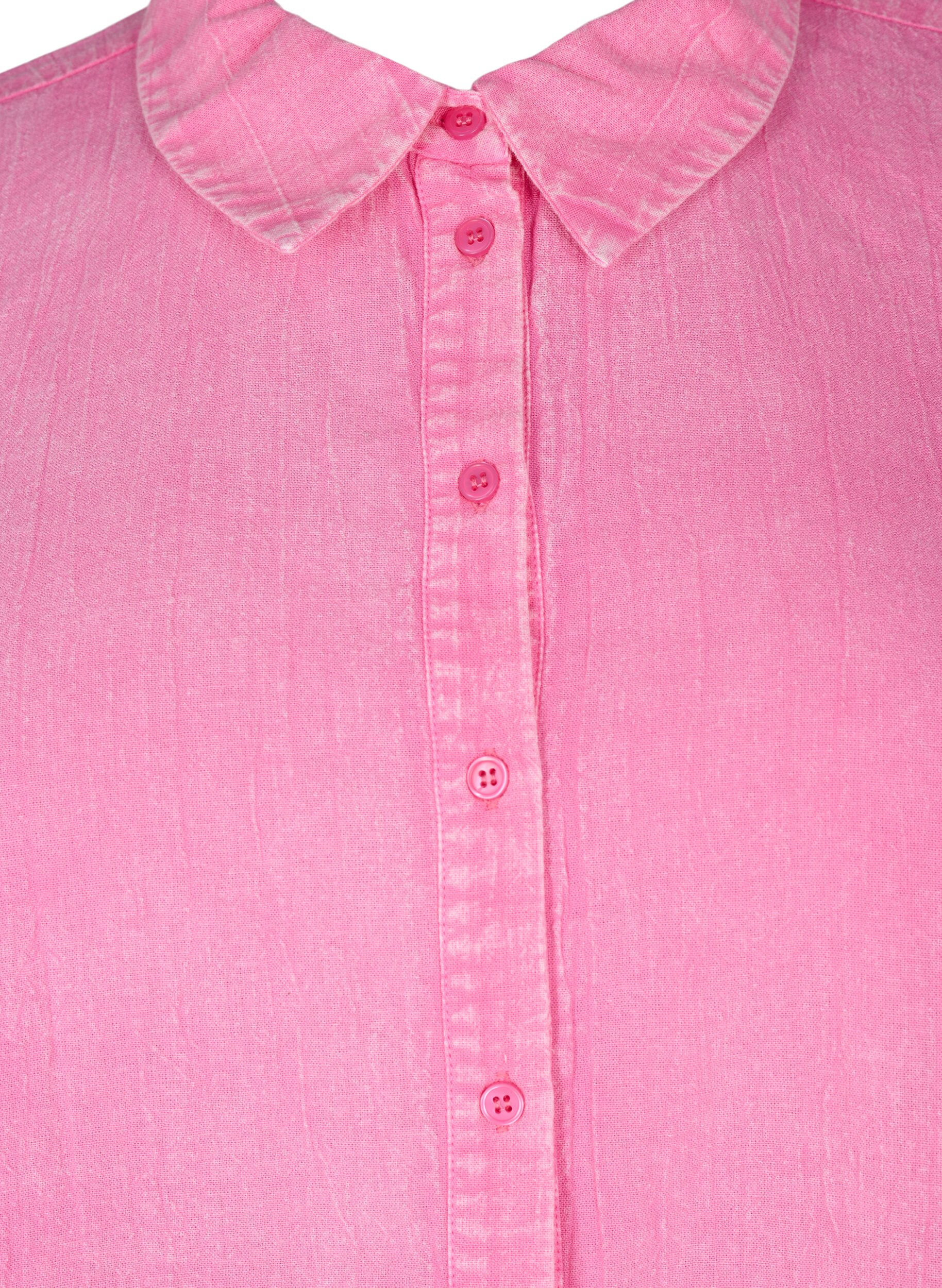 Zizzi Chemise en jean de couleur unie, Pink Power, Packshot image number 2