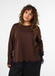 Blouse en jersey avec dentelle, Marron, Model image number 0