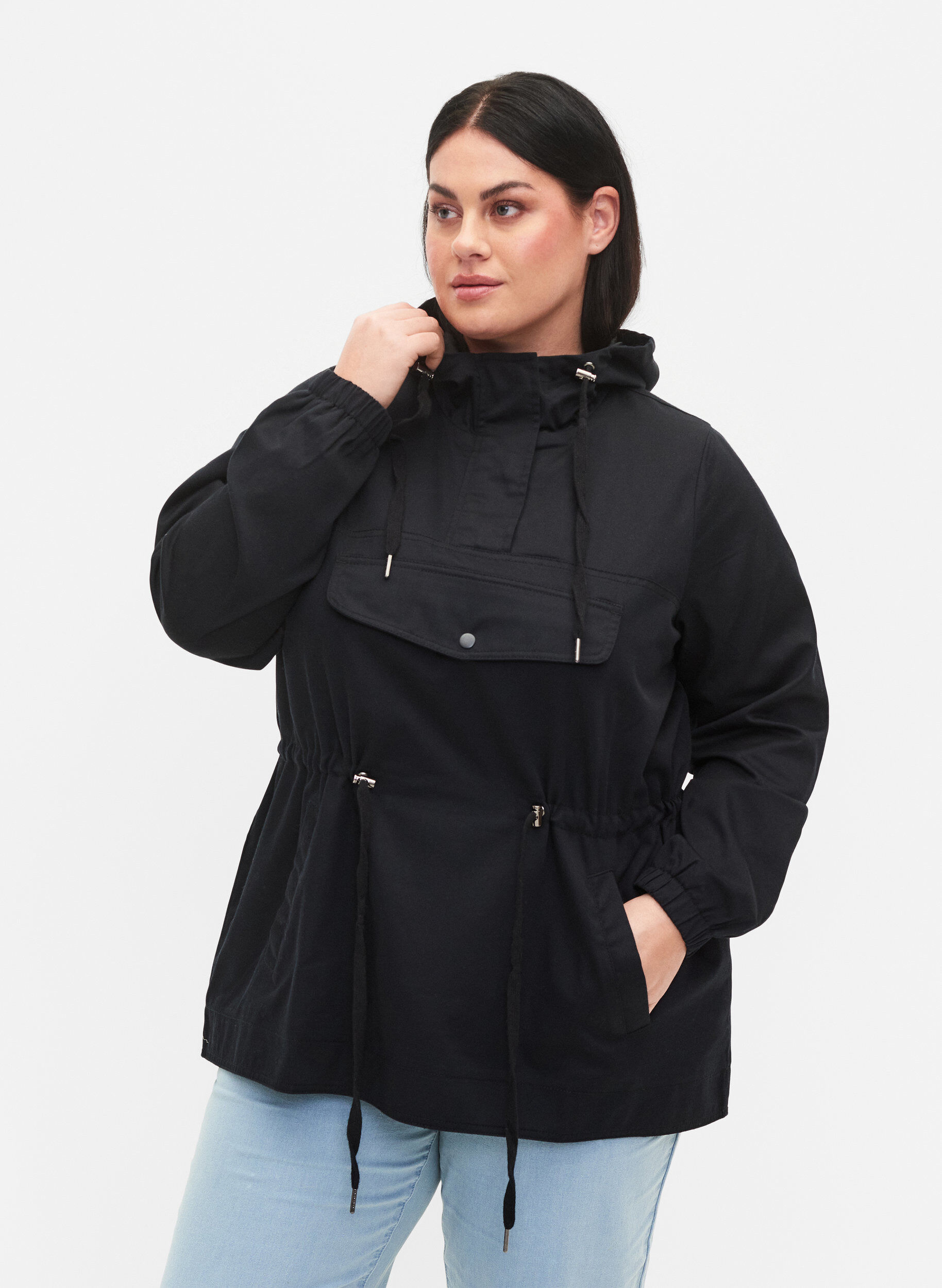 Zizzi Anorak avec capuche et poche, Black, Model image number 0