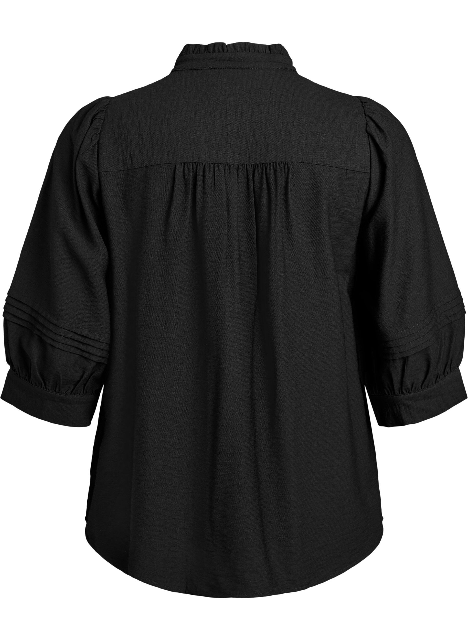Zizzi Blouse avec manches 3/4 et plis d&eacute;coratifs, Noir, Packshot image number 1