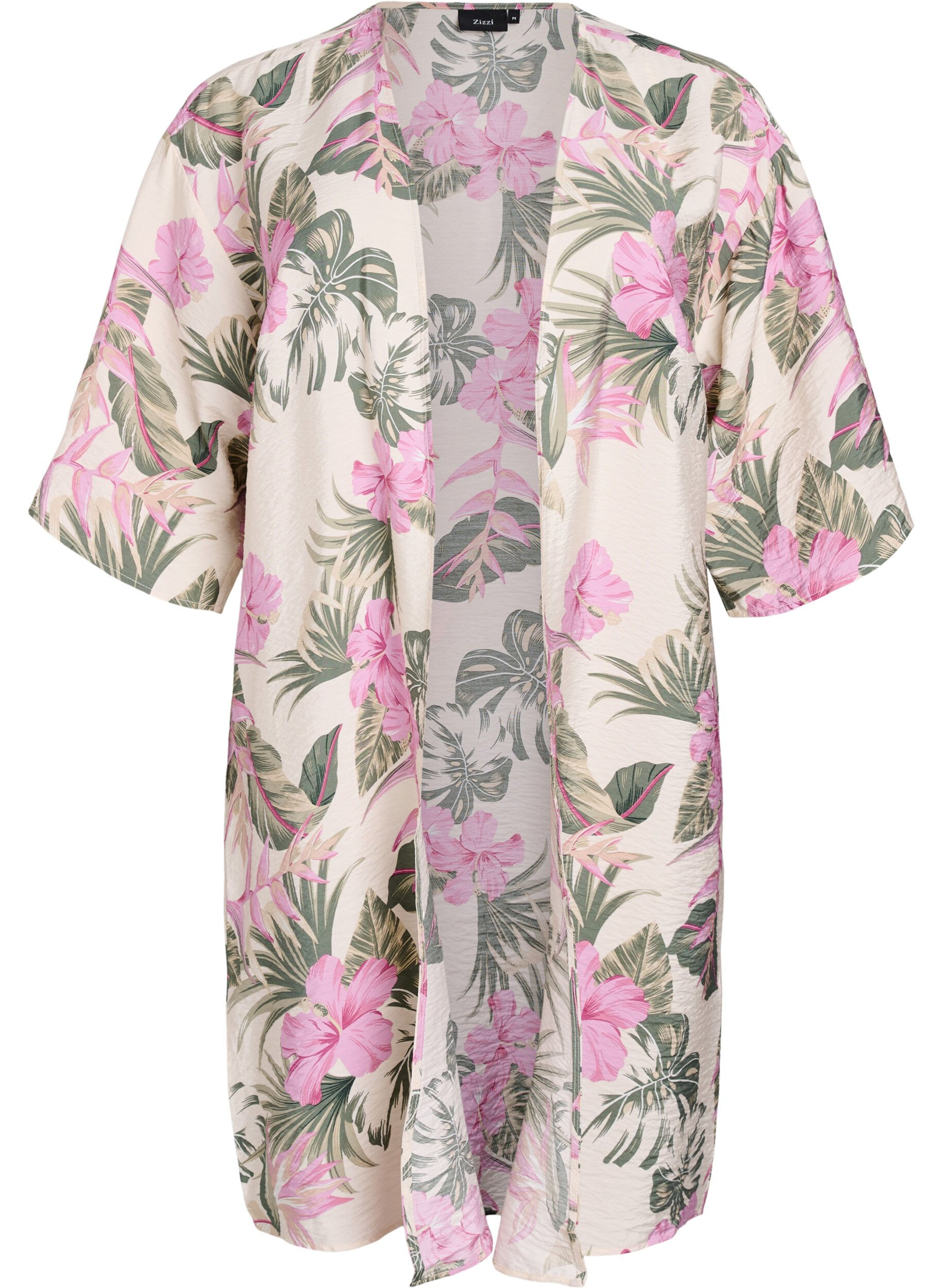 Zizzi Kimono en viscose avec manches 3/4, Vanille, Packshot image number 0