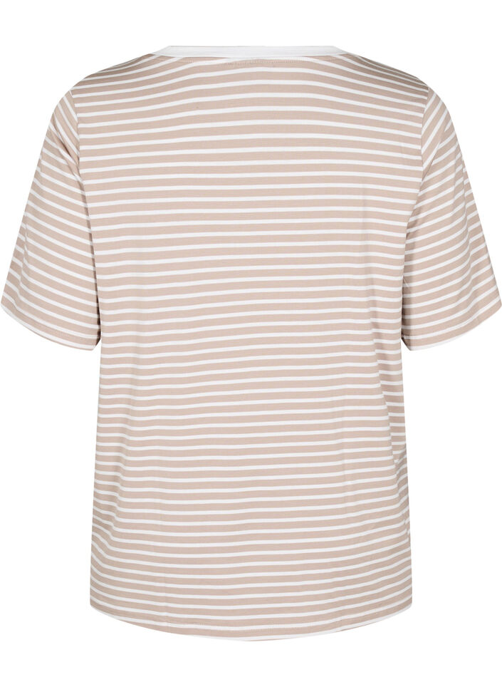 T-shirt avec TENCEL™ Lyocell et rayures, Beige, Packshot image number 1