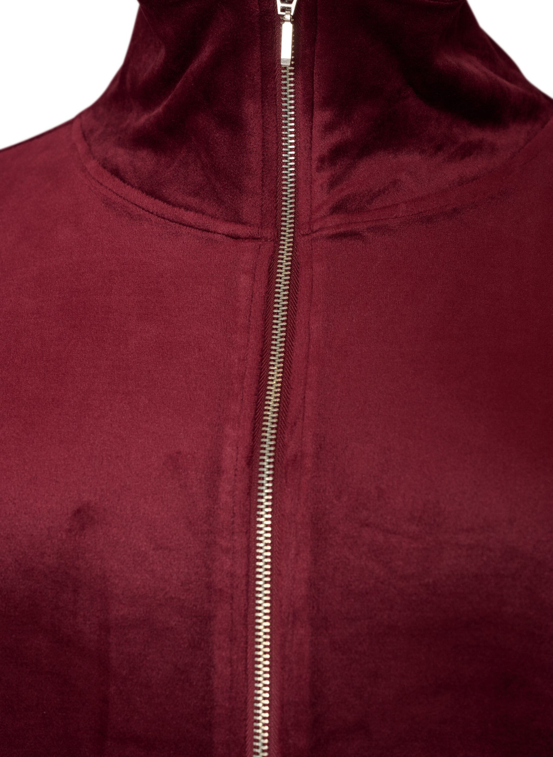 ZizziCardigan en velours doux avec fermeture zipp&eacute;e et col montant, Bordeaux, Packshot image number 2