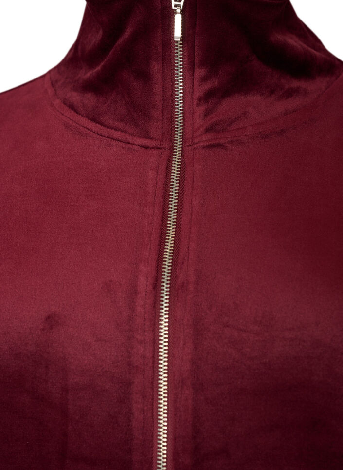 Cardigan en velours doux avec fermeture zipp&eacute;e et col montant, Bordeaux, Packshot image number 2