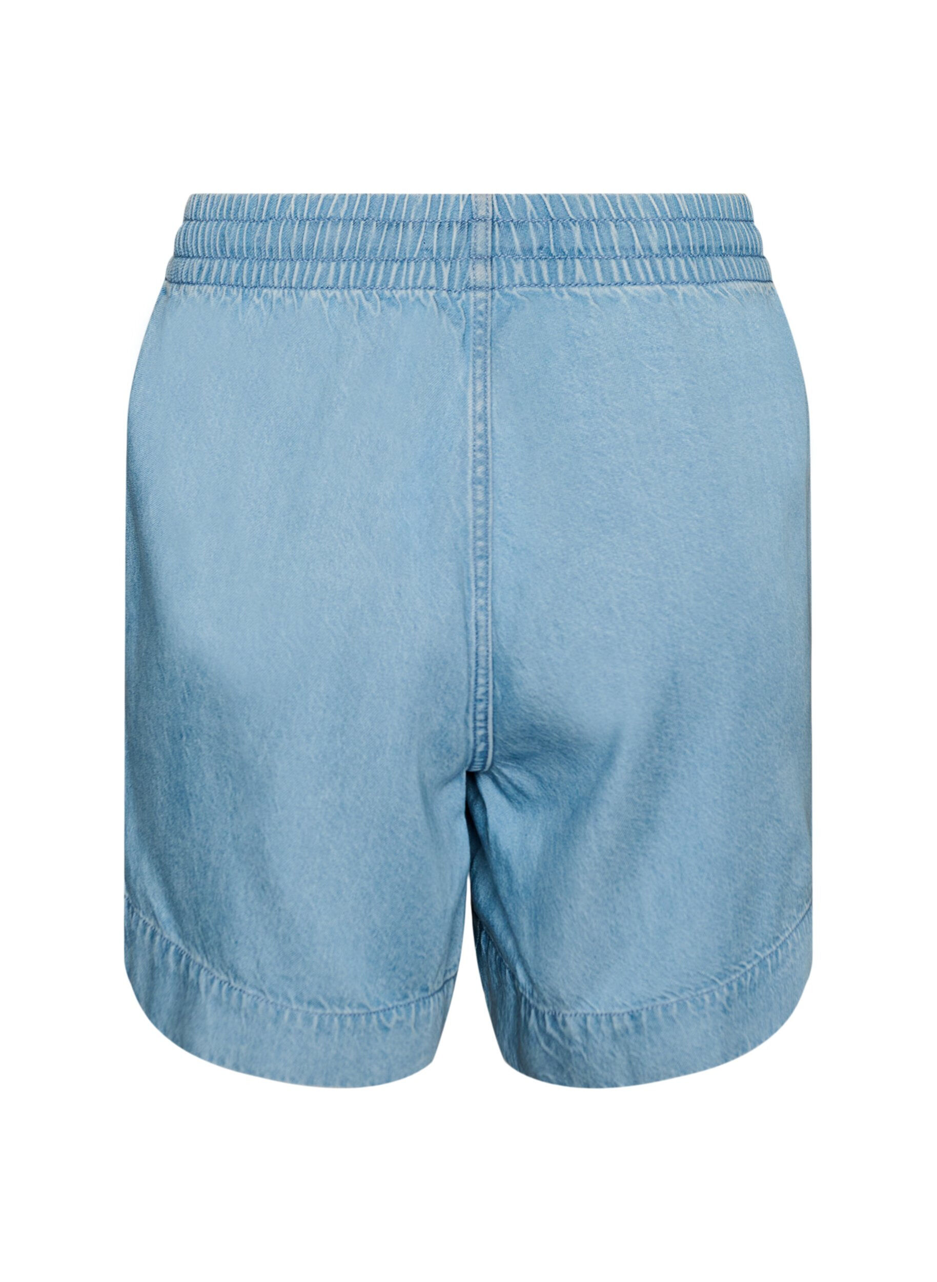 ZizziShort aspect denim avec taille &eacute;lastiqu&eacute;e et cordon de serrage, Bleu Clair, Packshot image number 1