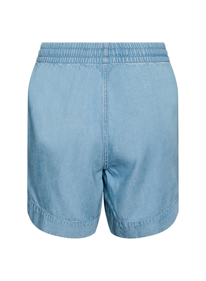 Short aspect denim avec taille &eacute;lastiqu&eacute;e et cordon de serrage, Bleu Clair, Packshot image number 1
