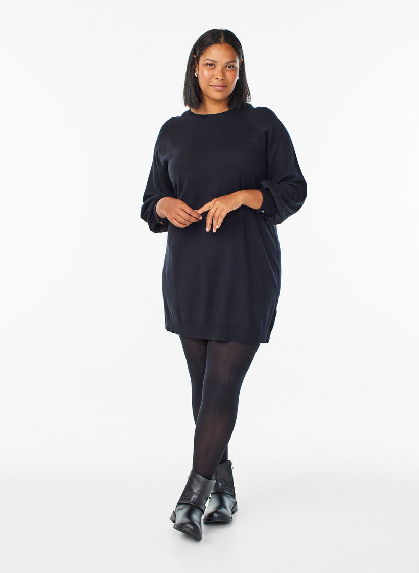 Robe courte en maille avec manches raglan, Noir, Model image number 1