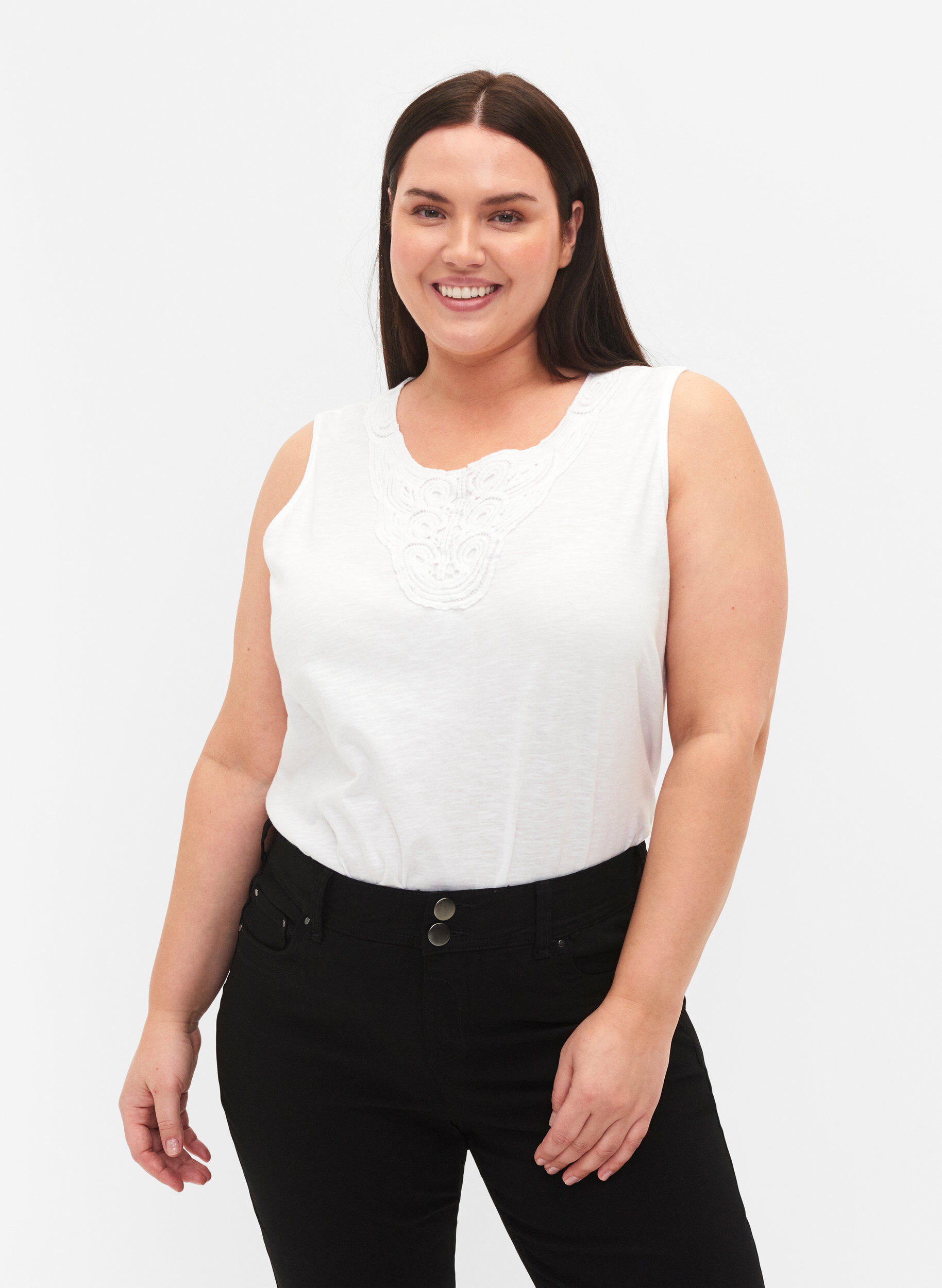 Zizzi Top sans manches en coton, Bright White, Model image number 0