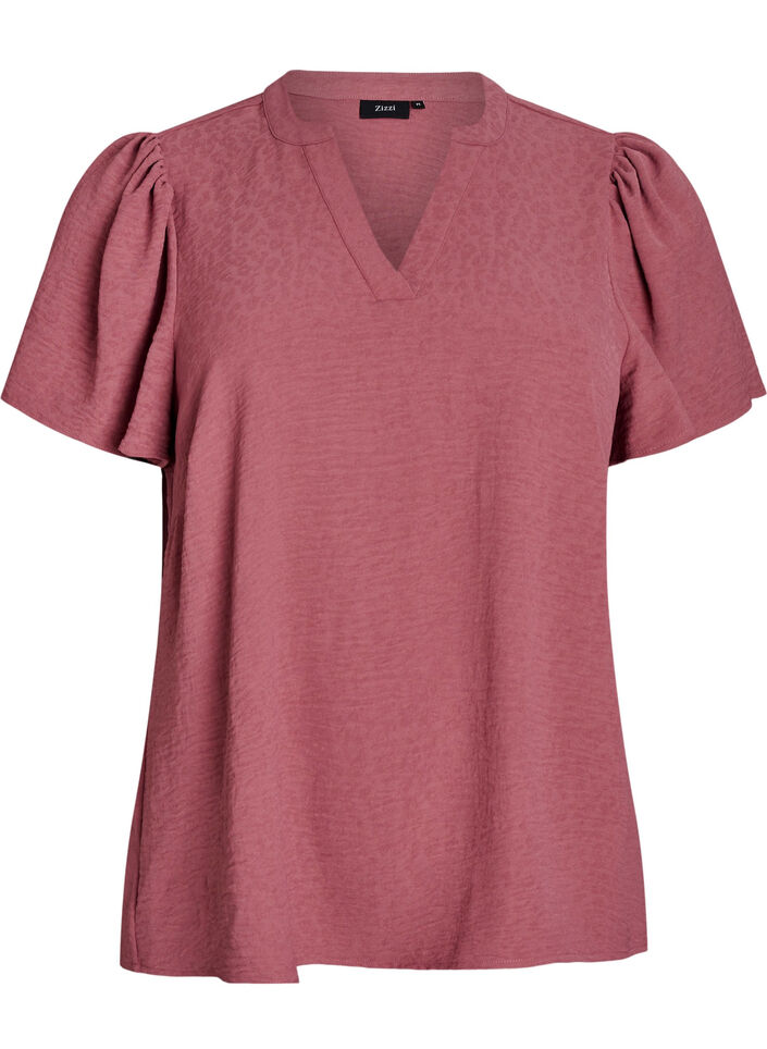 Chemisier à manches courtes à volants et col en V, Rose poudrée, Packshot image number 0