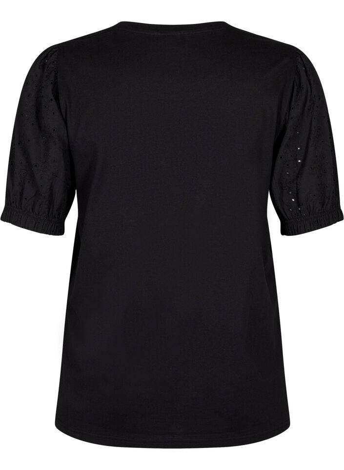 Chemisier en coton biologique avec manches en broderie anglaise, Black, Packshot image number 1