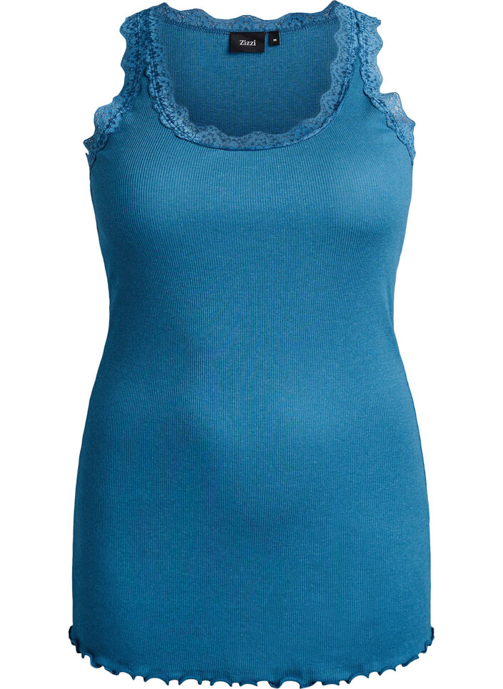Haut avec bordure en dentelle, Bleu p&eacute;trole, Packshot image number 0