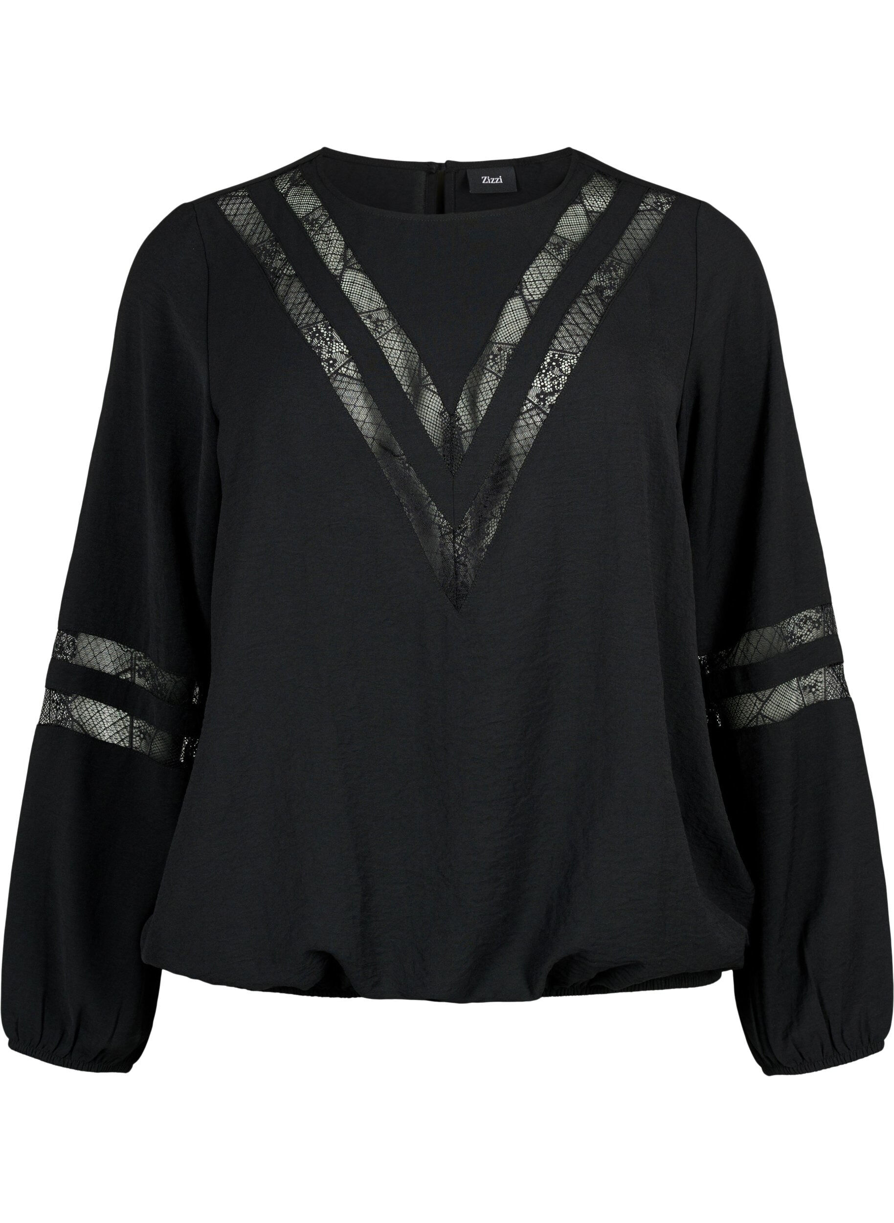 Zizzi Blouse &agrave; manches longues avec de la dentelle, Black, Packshot image number 0