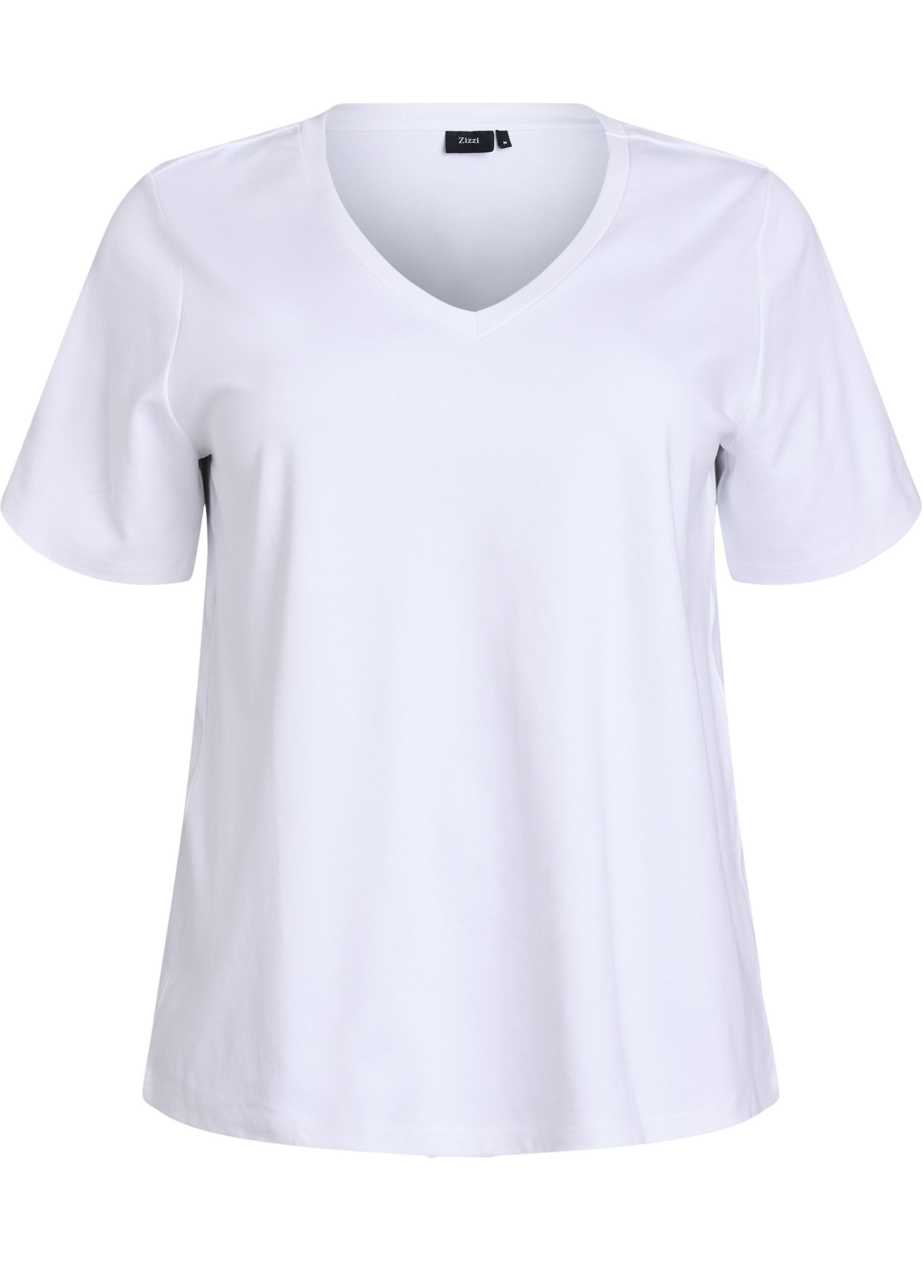 Zizzi T-shirt basique en coton bio avec col en V, Blanc, Packshot image number 0